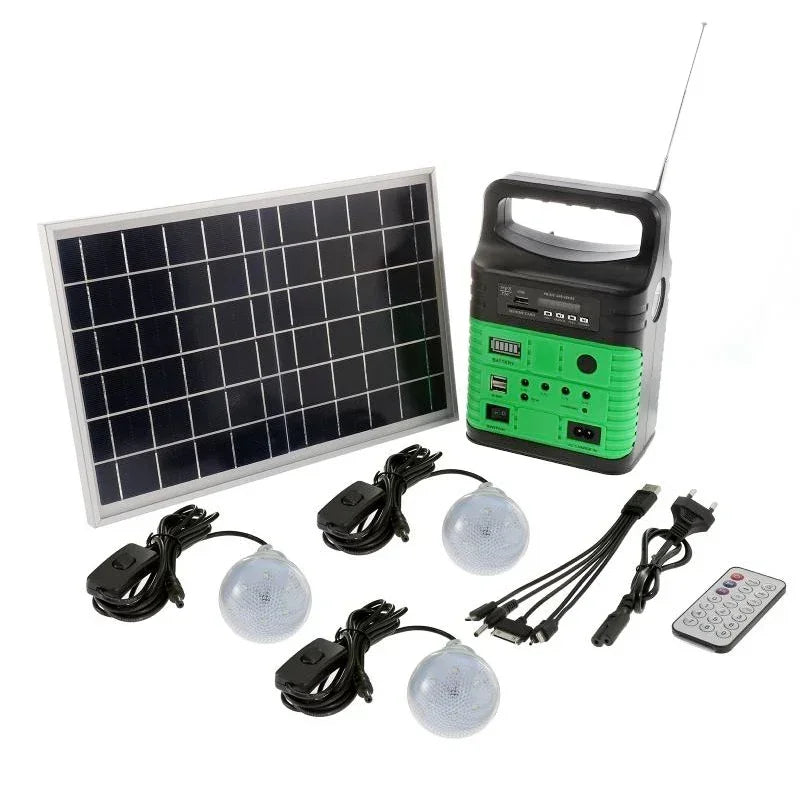 Portable Camping Solar Power Generator System Solar Panels + Radio + 3 Light Bulbs + Remote Control Outdoor Emergency Supply