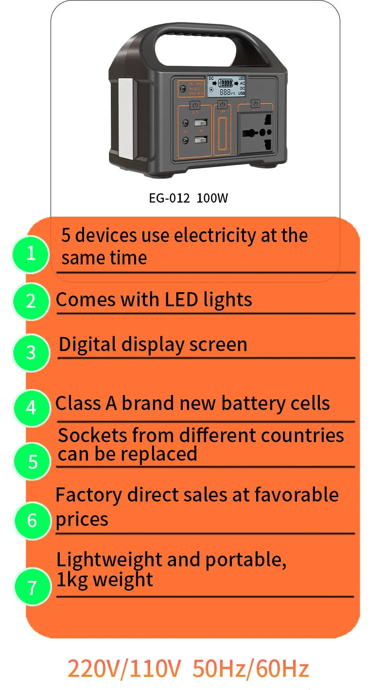 100W 24000mAh Portable Solar Power Station 110/220V Solar Generator Outdoor Power Supply LiFePO4 For Camping Emergency