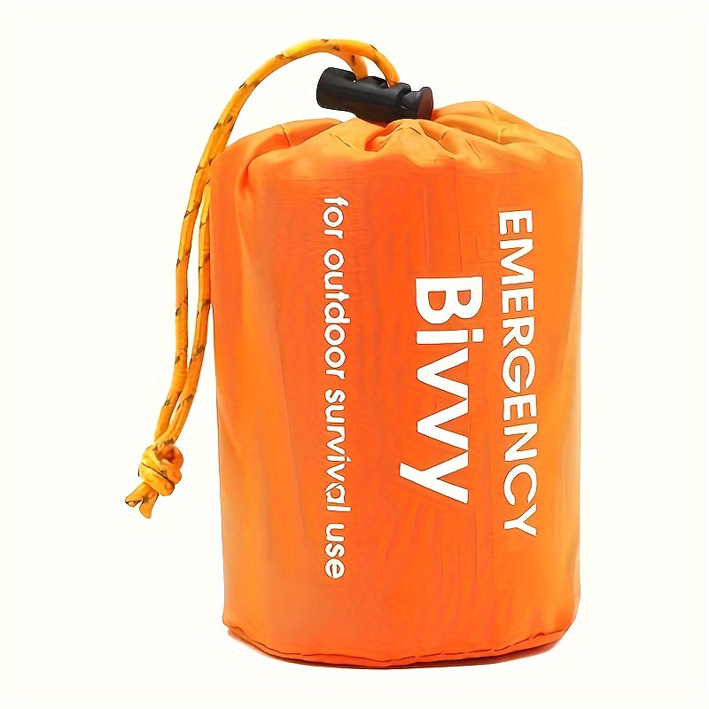 1pc Lightweight Survival Sleeping Bag - Compact Emergency Shelter, Bright Orange for High Visibility, All-Weather Thermal Insulation, Portable with Drawstring Closure for Camping, Hiking, Backpacking, Survival Kits - Extreme