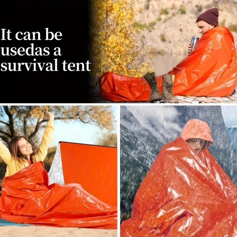 1pc Lightweight Survival Sleeping Bag - Compact Emergency Shelter, Bright Orange for High Visibility, All-Weather Thermal Insulation, Portable with Drawstring Closure for Camping, Hiking, Backpacking, Survival Kits - Extreme