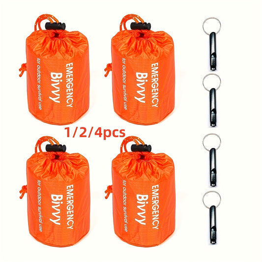 1/2/4pcs Emergency Survival Sleeping Bag - Heavy-Duty High Quality Warm Winter Blanket, Lightweight Compact Outdoor Bed for Hiking,, for Use - Reusable Emergency Shelter with (1/2/4pcs) Whistle