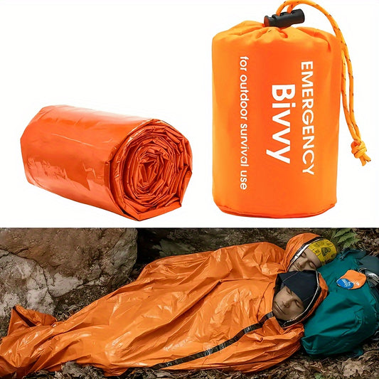 1pc Lightweight Survival Sleeping Bag - Compact Emergency Shelter, Bright Orange for High Visibility, All-Weather Thermal Insulation, Portable with Drawstring Closure for Camping, Hiking, Backpacking, Survival Kits - Extreme