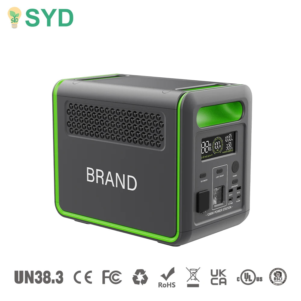 1200W Surge 2400W Portable Power Station Solar Generator Home Backup Outdoor Camping  Supply Battery  with UPS Fast Charging