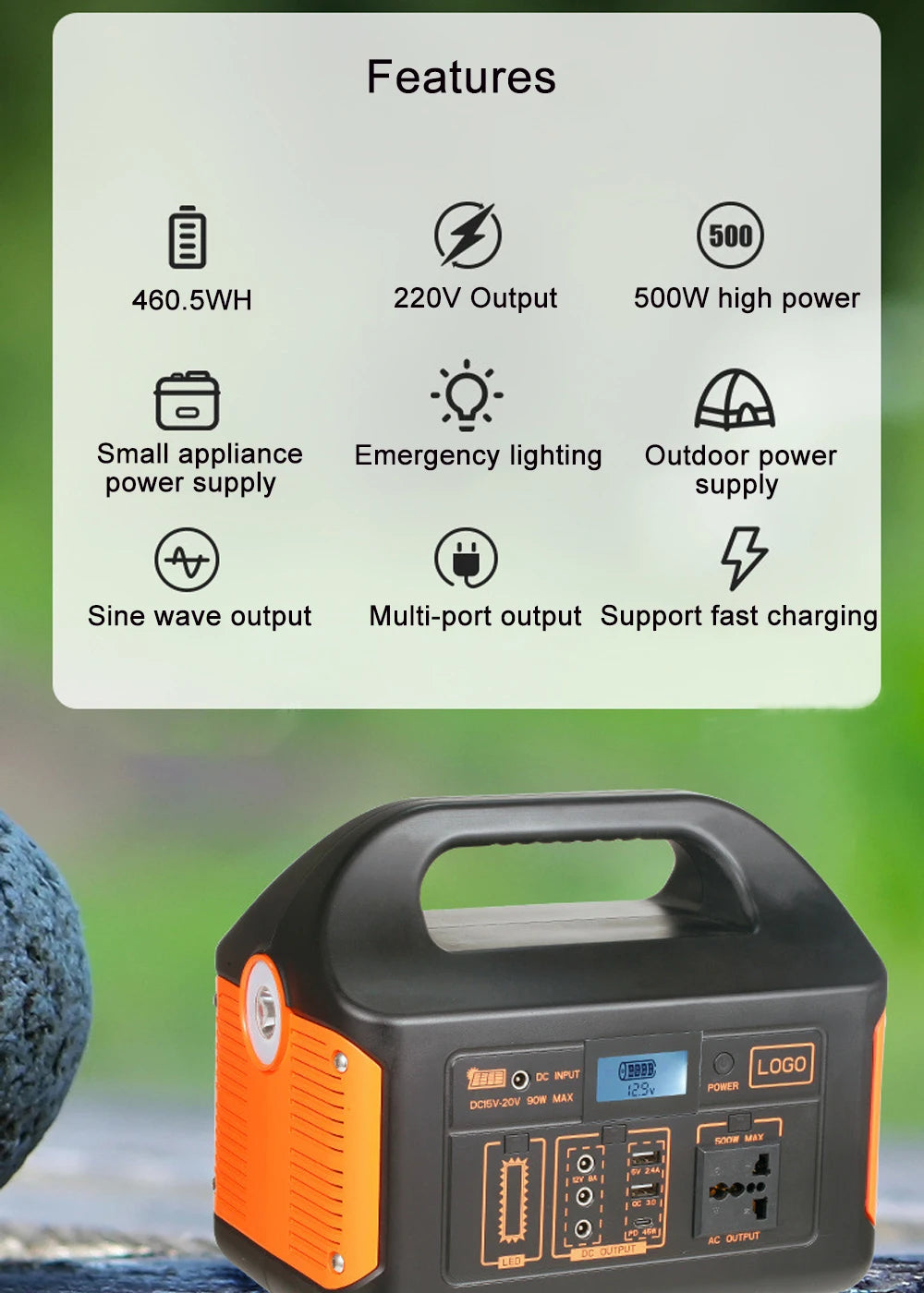 Gaiaray 100W 300W 500W Portable Power Station 461Wh Solar Generator 110V 220V Charging Station Emergency Power Plant for Camping