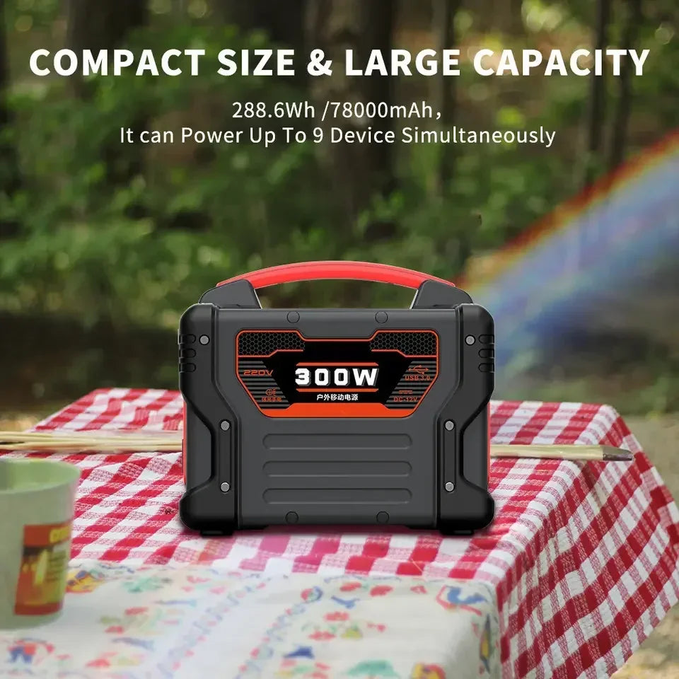 300w Sharing Portable Battery Power Station Solar Generator Outdoor Camping Electric Car Fan Mobile Phone