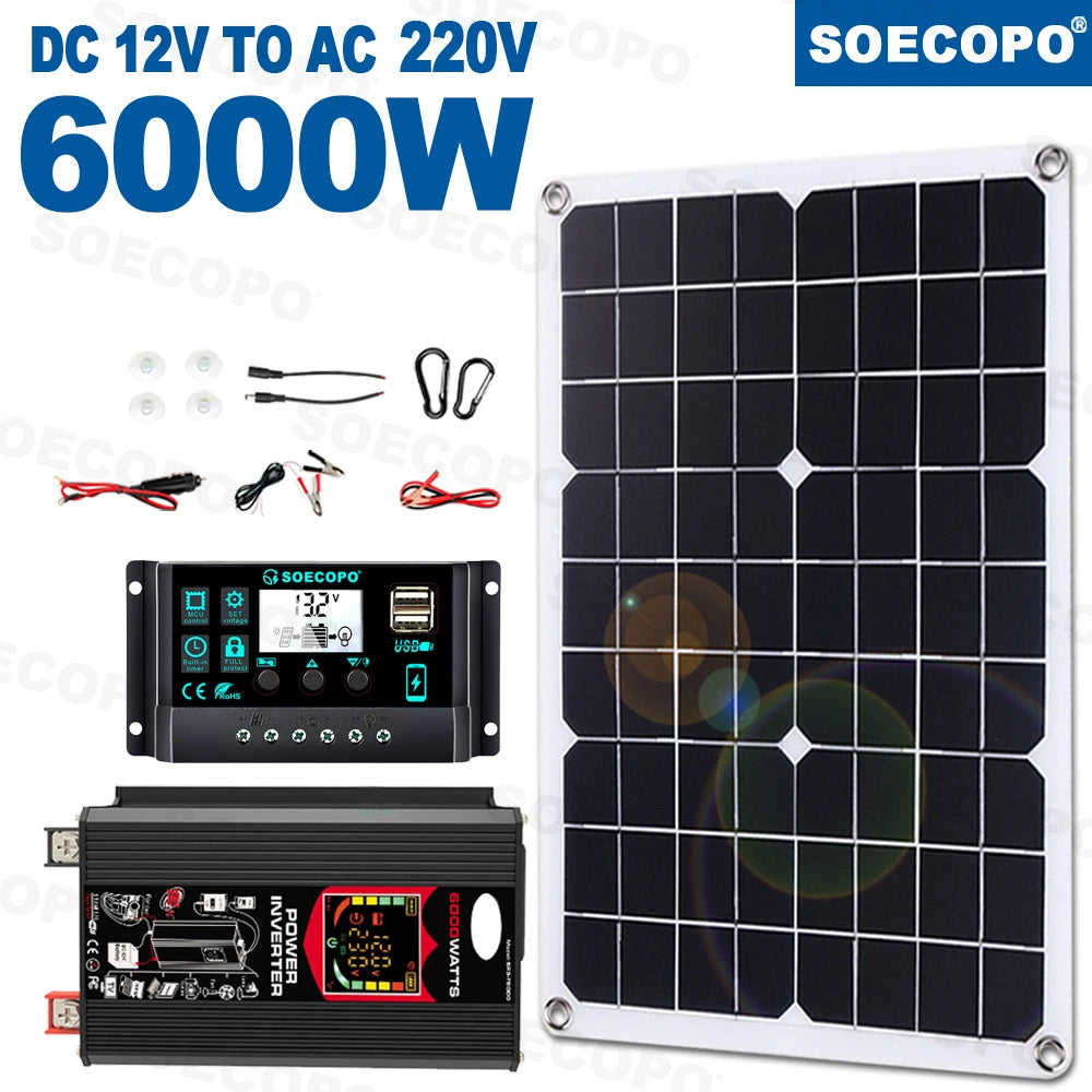 6000W Solar Generator 500W Panel 12V DC to 220V110V Inverter 100A Controller Off-Grid System for RV Camping CE RoHS