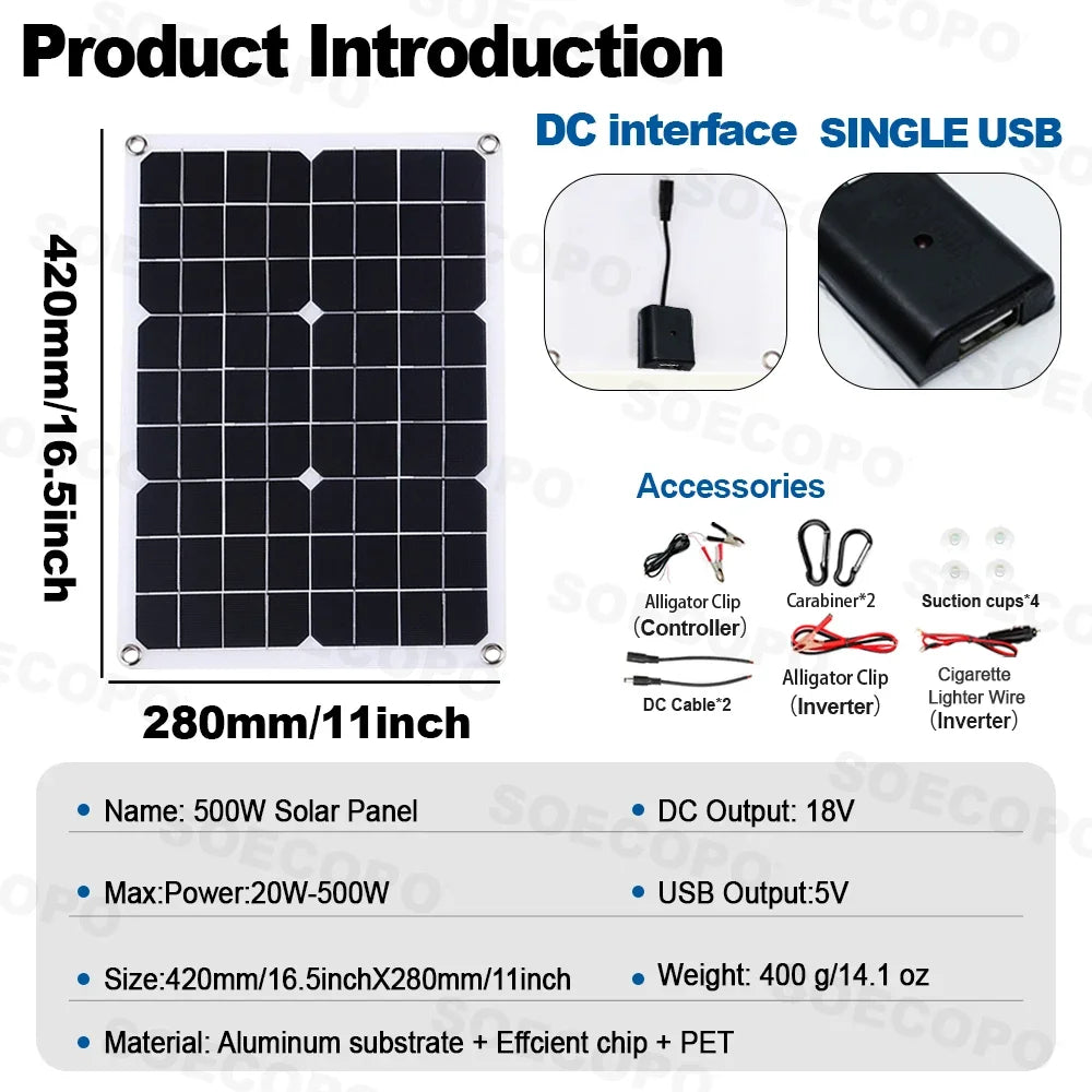 6000W Solar Generator 500W Panel 12V DC to 220V110V Inverter 100A Controller Off-Grid System for RV Camping CE RoHS