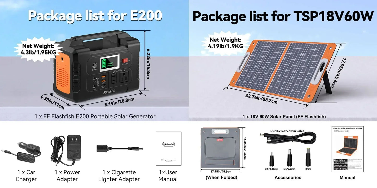 151Wh Solar Generator AC 200W Portable Power Station with18V 60W Foldable Solar Panel Battery Complete Kit Set System Camping