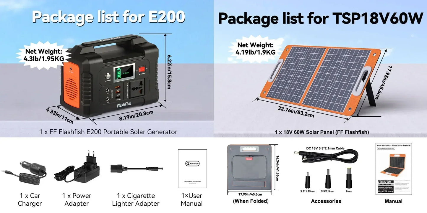 151Wh Solar Generator AC 200W Portable Power Station with18V 60W Foldable Solar Panel Battery Complete Kit Set System Camping