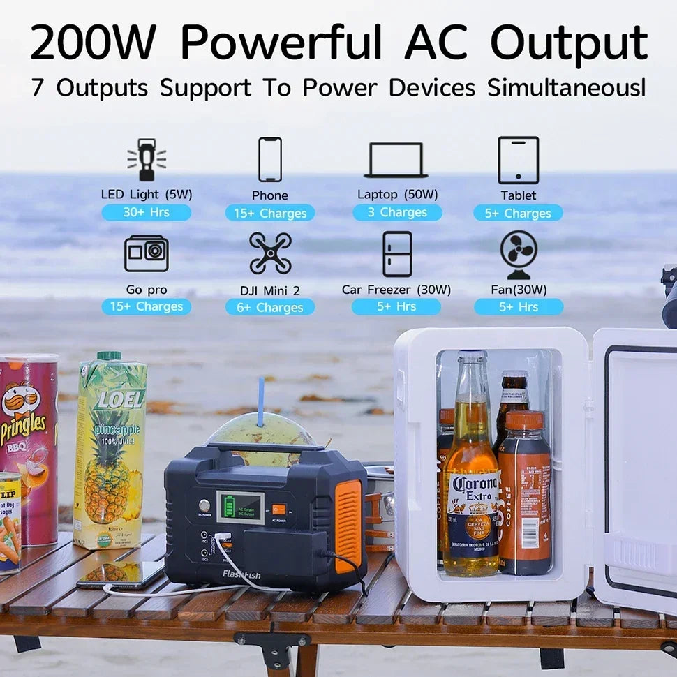 151Wh Solar Generator AC 200W Portable Power Station with18V 60W Foldable Solar Panel Battery Complete Kit Set System Camping