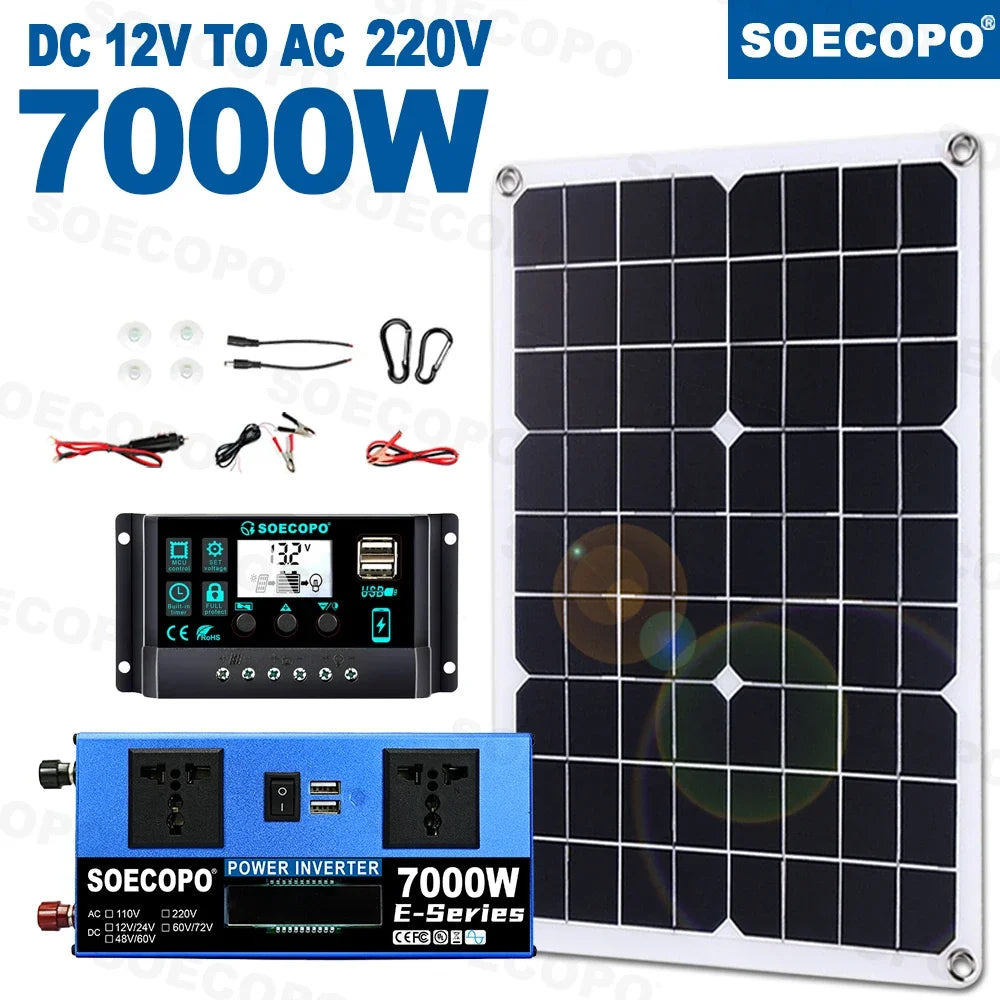7000W Off-Grid Solar Generator Kit  Dual Volt 110V/220V Inverter 100A Controller 500W Panel for Home/Camping/RV/Emergency Backup