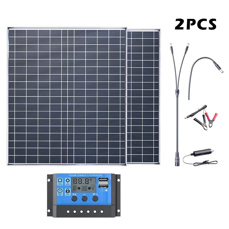 Solar Panel Kit Complete 12V Polycrystalline Power Portable Outdoor Rechargeable Sola 500W 1000W Cell Solar Generator for Home
