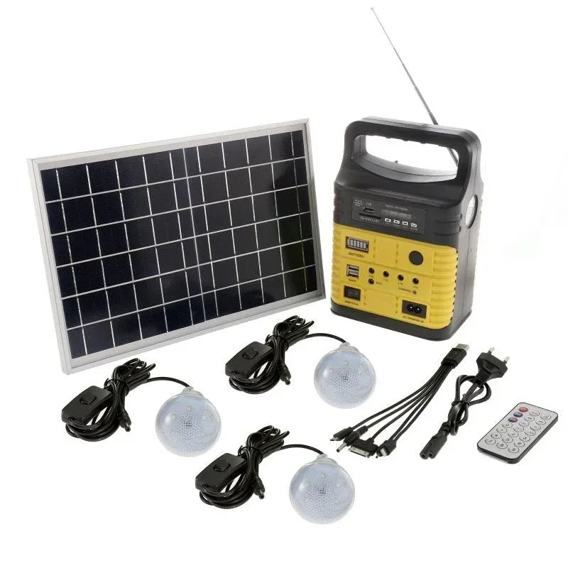 Portable Camping Solar Power Generator System Solar Panels + Radio + 3 Light Bulbs + Remote Control Outdoor Emergency Supply