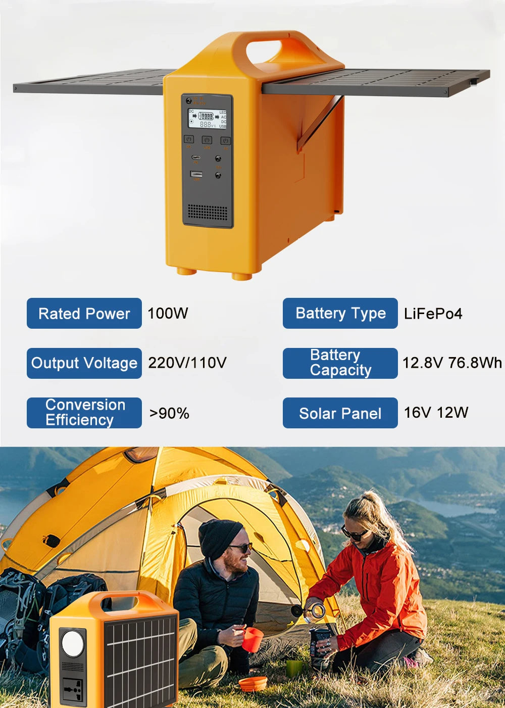 Gaiaray Portable Power Station 100W 220V 110V Power Supply Solar Generator Outdoor Power LED With Solar Panel For Camping Travel