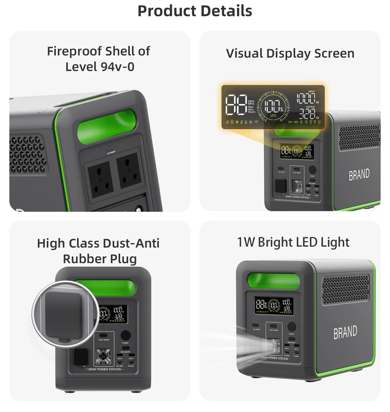 1200W Surge 2400W Portable Power Station Solar Generator Home Backup Outdoor Camping  Supply Battery  with UPS Fast Charging