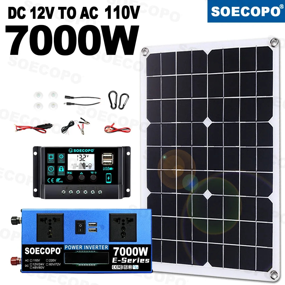 7000W Off-Grid Solar Generator Kit  Dual Volt 110V/220V Inverter 100A Controller 500W Panel for Home/Camping/RV/Emergency Backup