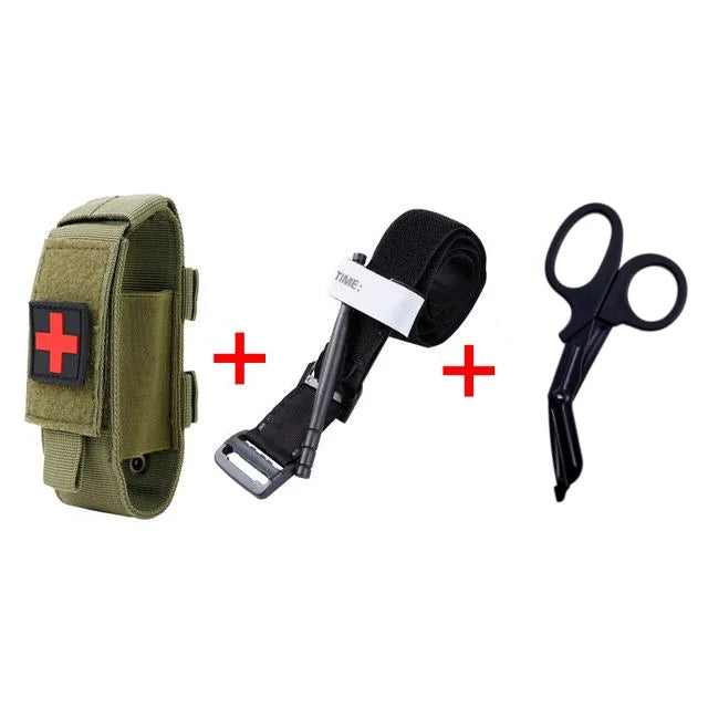 First aid kit, tourniquet, Molle survival kit, care stand, medical equipment, scissors, outdoor equipment kit