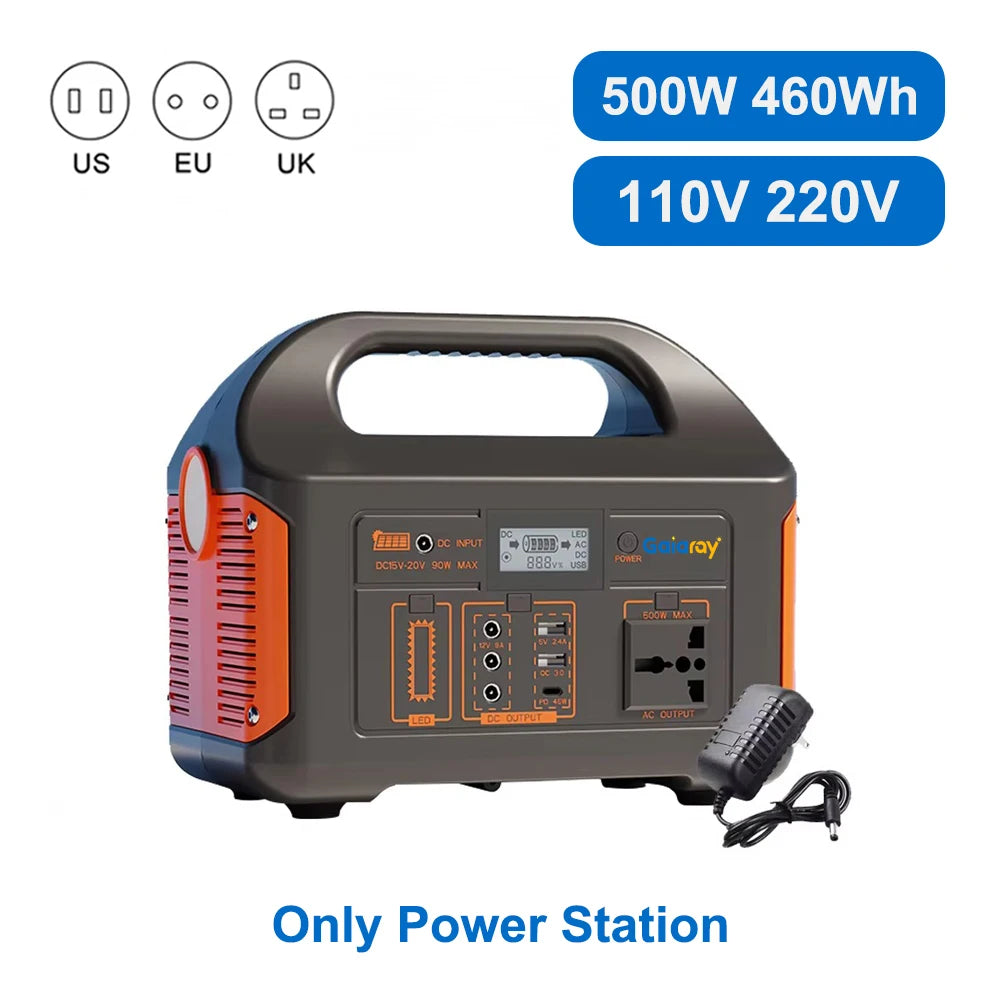 Gaiaray 100W 300W 500W Portable Power Station 461Wh Solar Generator 110V 220V Charging Station Emergency Power Plant for Camping