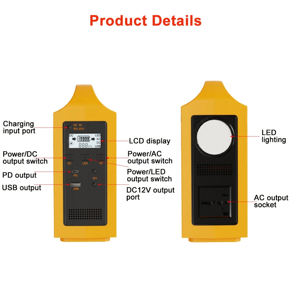 Gaiaray Portable Power Station 100W 220V 110V Power Supply Solar Generator Outdoor Power LED With Solar Panel For Camping Travel