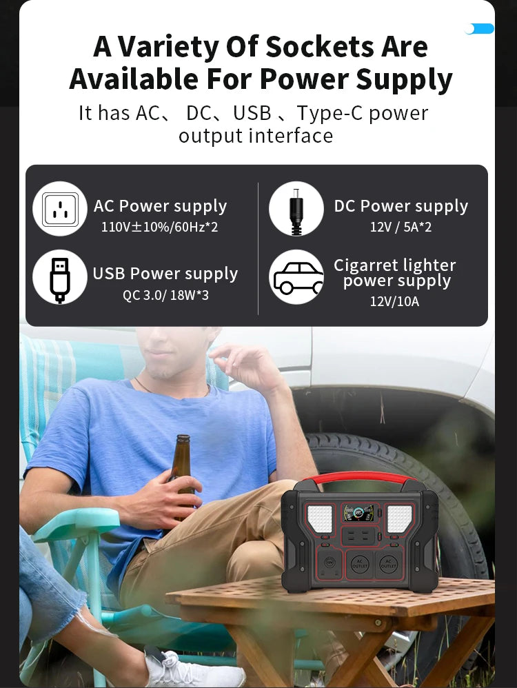 300w Sharing Portable Battery Power Station Solar Generator Outdoor Camping Electric Car Fan Mobile Phone