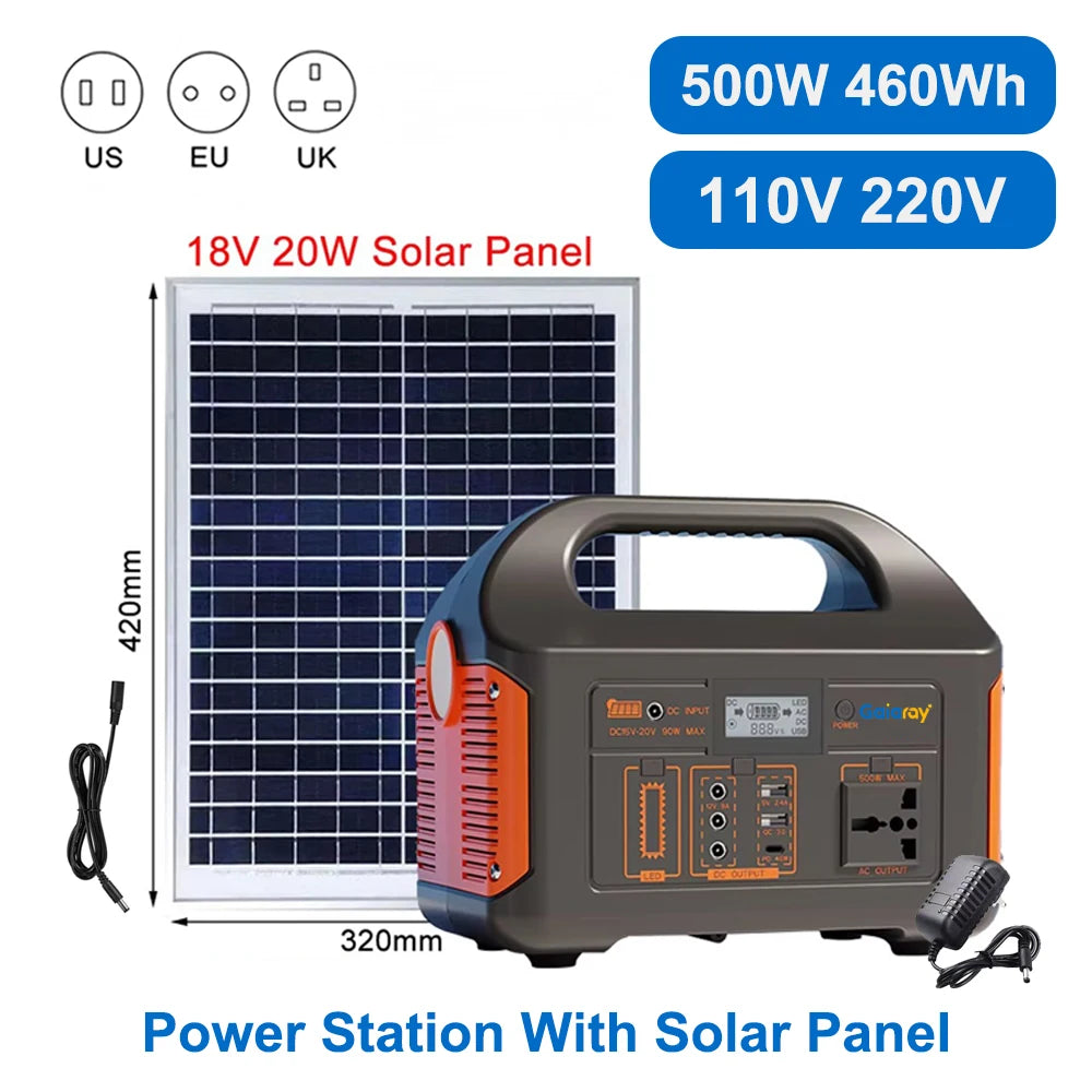Gaiaray 100W 300W 500W Portable Power Station 461Wh Solar Generator 110V 220V Charging Station Emergency Power Plant for Camping