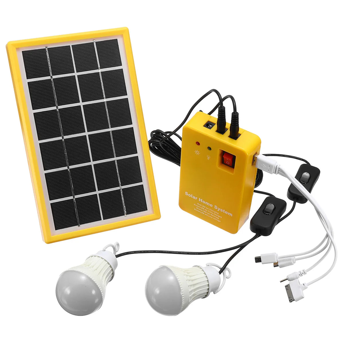 Solar Power Panel Generator Home System Kit With 3 LED Bulbs Solar Lamp Emergency Light 4 Heads USB Charging for Outdoor Garden