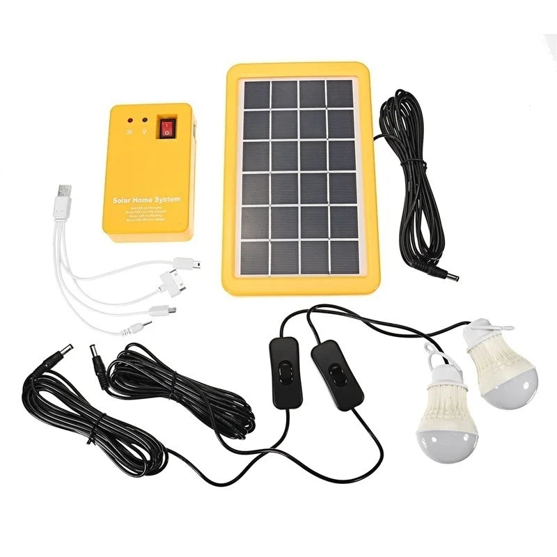 Solar Power Panel Generator Home System Kit With 3 LED Bulbs Solar Lamp Emergency Light 4 Heads USB Charging for Outdoor Garden