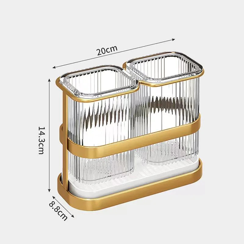 Kitchen Organizer Stand with Knife Holder & Drain Basket, 2-Tier Utensil Storage for Forks Spoons Chopsticks
