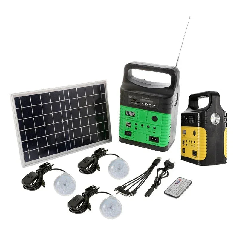 Portable Camping Solar Power Generator System Solar Panels + Radio + 3 Light Bulbs + Remote Control Outdoor Emergency Supply