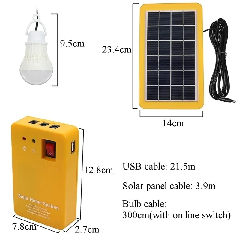 Solar Power Panel Generator Home System Kit With 3 LED Bulbs Solar Lamp Emergency Light 4 Heads USB Charging for Outdoor Garden