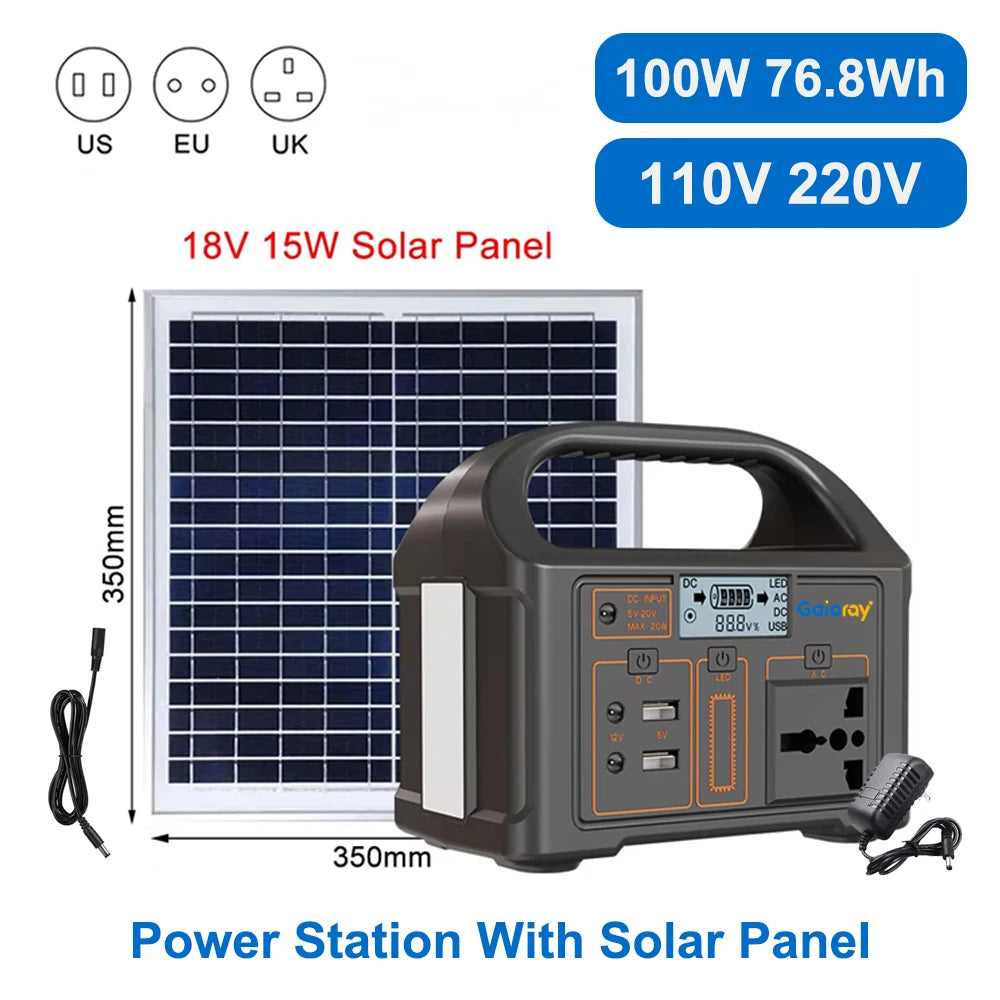 Gaiaray 100W 300W 500W Portable Power Station 461Wh Solar Generator 110V 220V Charging Station Emergency Power Plant for Camping