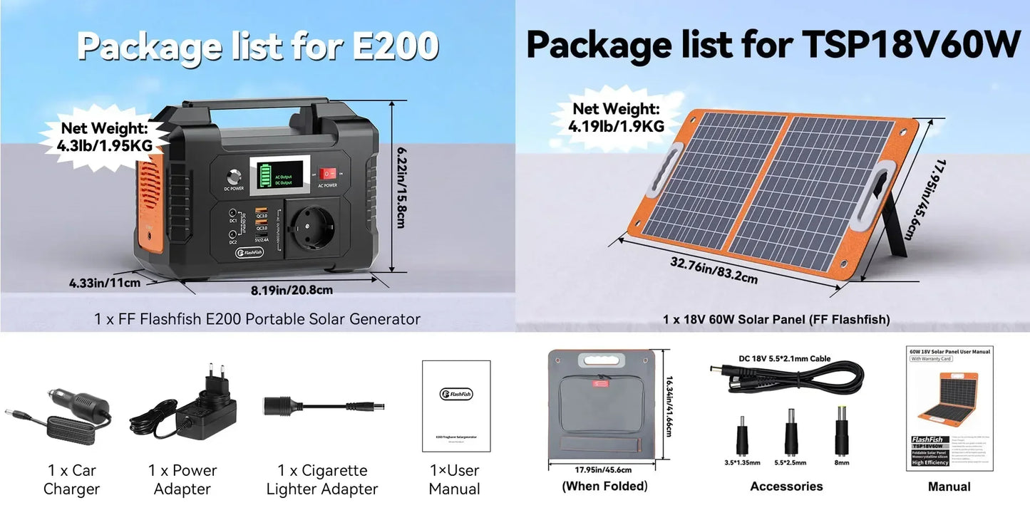 151Wh Solar Generator AC 200W Portable Power Station with18V 60W Foldable Solar Panel Battery Complete Kit Set System Camping