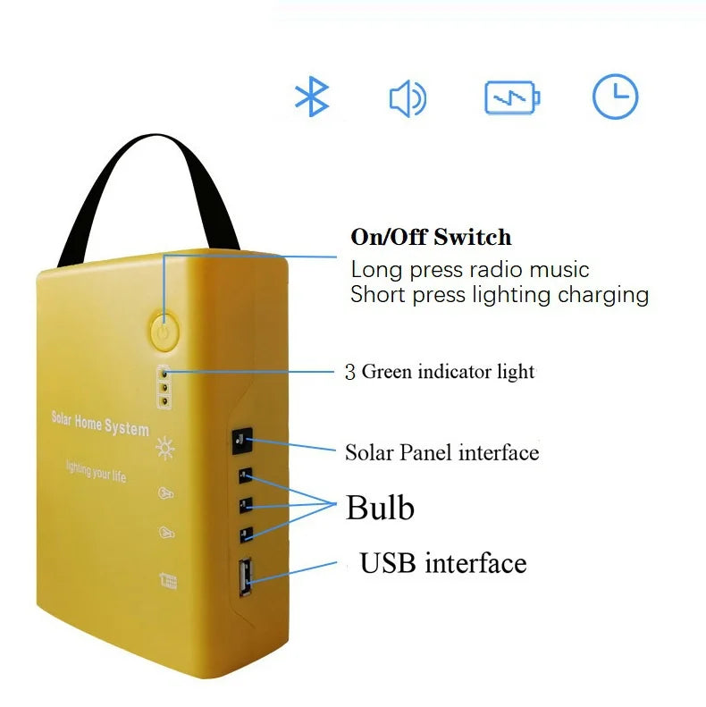 Solar Power Panel Generator Home System Kit With 3 LED Bulbs Solar Lamp Emergency Light 4 Heads USB Charging for Outdoor Garden