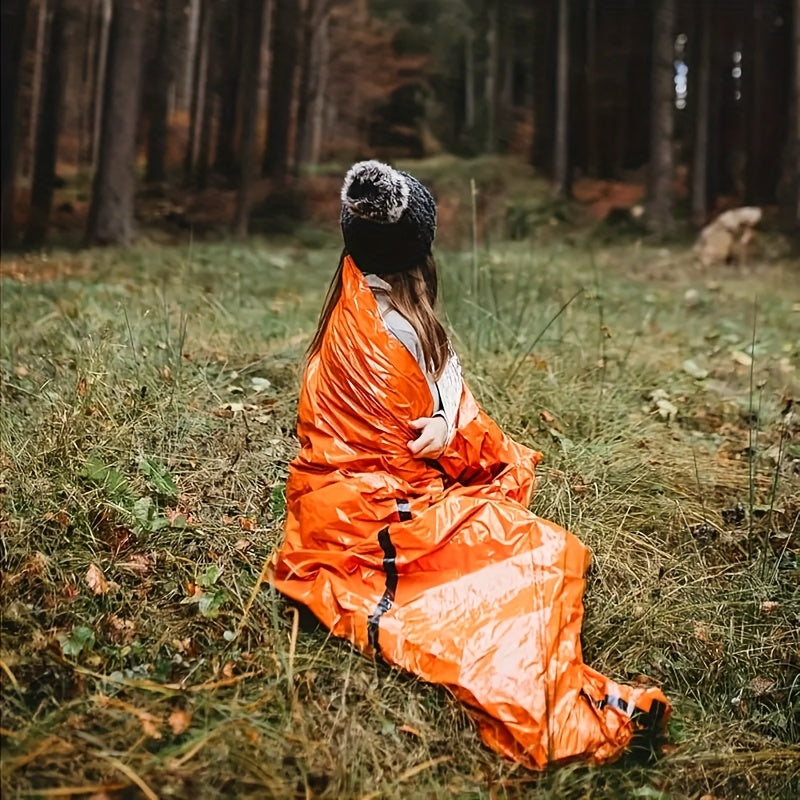 1pc Lightweight Survival Sleeping Bag - Compact Emergency Shelter, Bright Orange for High Visibility, All-Weather Thermal Insulation, Portable with Drawstring Closure for Camping, Hiking, Backpacking, Survival Kits - Extreme