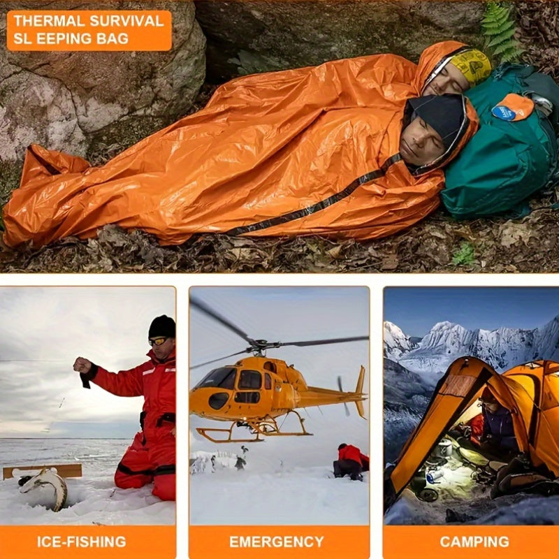 1pc Lightweight Survival Sleeping Bag - Compact Emergency Shelter, Bright Orange for High Visibility, All-Weather Thermal Insulation, Portable with Drawstring Closure for Camping, Hiking, Backpacking, Survival Kits - Extreme